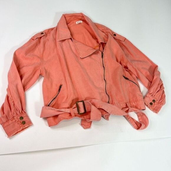 POL Jacket Womens Medium Orange Cotton Long-Sleeve Full-Zip Belted oversized - Picture 1 of 9